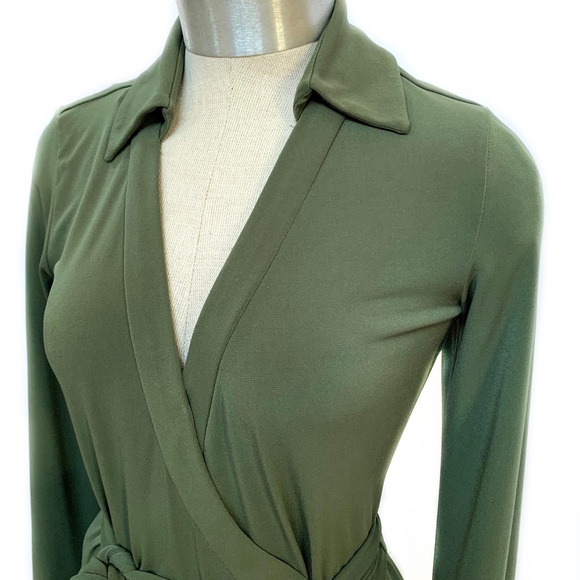 •SOLD•CALVIN KLEIN Olive Long Sleeve Wrap Dress - Picture 2 of 5